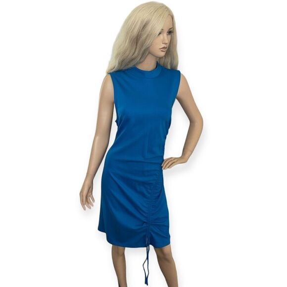 Halogen Ruched Mock Neck Minidress in Teal Blue Size XL NEW - Picture 5 of 15